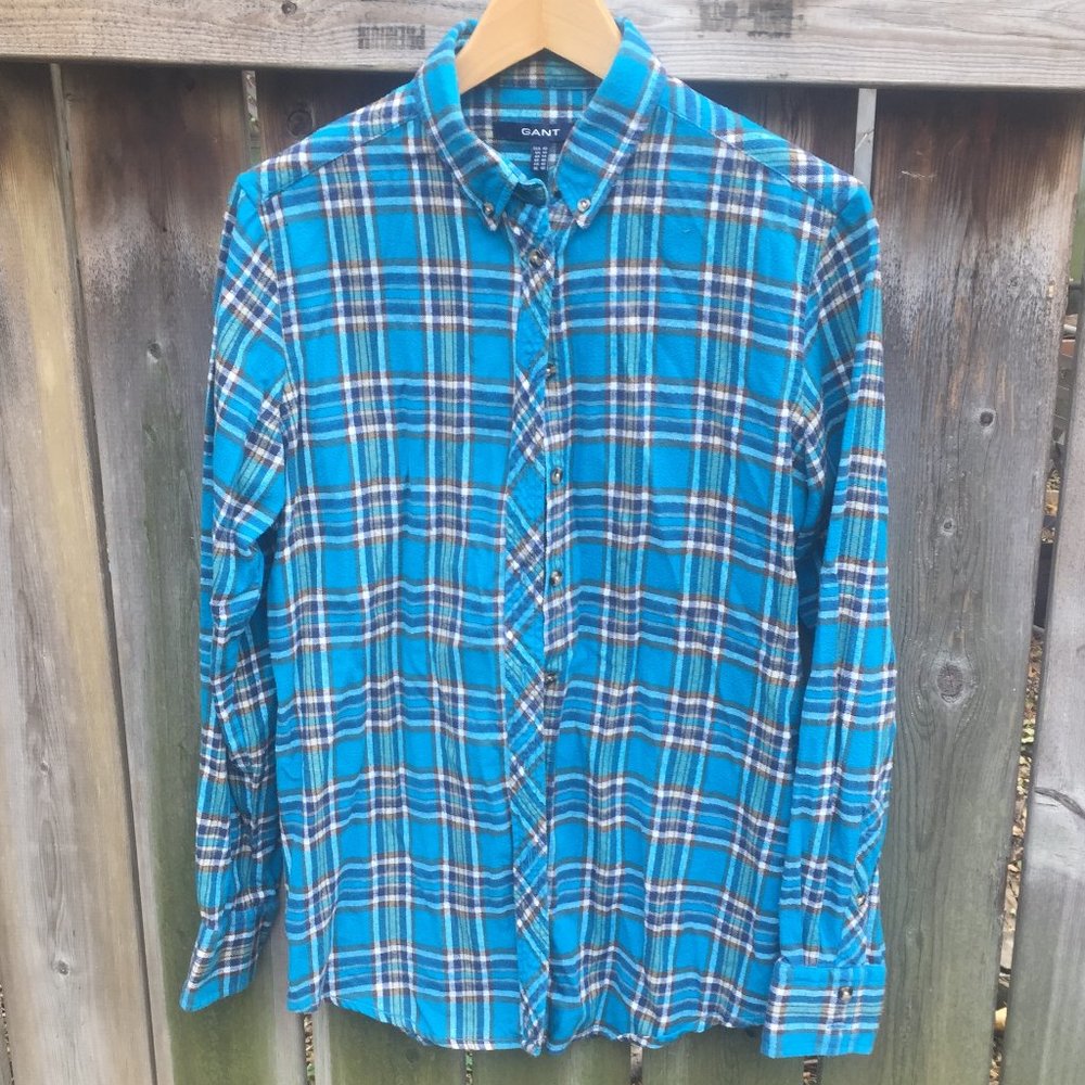 GANT blue plaid cotton flannel button down - size 10
